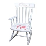 mybambino Personalizedワールドマップピンクホワイト木製Childrens Rocking椅子