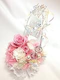 【プリザーブドフラワー／ガラスの靴リングピロー】優しいピンクの薔薇とリボンやビーズをガラスの靴にいっぱい飾って【リボンラッピング付き送料無料】