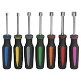 7 Piece Metric Professional Nut Driver Set Color Coded Nonslip TPR Hand Grips and 3-inch Hollow Shaf