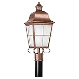 Sea Gull Lighting 82973BL-44 1-Light Chatham Outdoor Post Lantern, Weathered Copper Finish with Fros