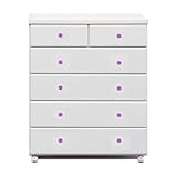 アルファタカバ ベビータンスシリーズ ブロッサムキャスター付きチェスト 80cm幅5段 ホワイト(クリスタルパープル)