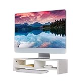 VECELO モニター台 二段式 机上台 モニタースタンド 幅50×奥行19.5×高さ12.8 パソコンラック 人間工学デザイン キーボード収納 木製天板 机上ラック pcモニター台 卓上 PCキーボード収納ラック パソコンスタンド PC台 卓上 机上整理 プリンター台 耐荷重200kg ホワイト
