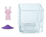 花市場直送便 ミニチュアガラス ラビット ピンク & カラーサンド パープル & 植え込み用グラス ニューブロックS