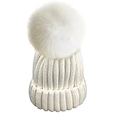 MIOIM ニット帽 キッズ ニットキャップ 男の子 女の子 フェイク ファー付き ポンポン 毛糸帽 折り返し 無地 ベビー 帽子
