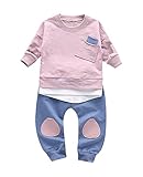 ZooArts ベビー服 子供服 キュート スウェット+ズボン 2点セット キッズ 男の子 女の子 長袖 秋冬 おしゃれ 上下セット ピンク 0~4歳 (110（3-4歳）)