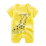 Yumiki　ベビー服　子供服　Tシャツ　ロンパース　可愛い　キリン　ペンギン　牛　キュート　プレゼント　肌着　履き心地よい　前開き　新生児　半袖　ホームウエア (90, イエロー)