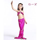 送料無料 水着 子供 女の子 子供水着 マーメイド みずぎ 人魚 水着 オシャレ 水着 3点セット タンキニ かわいい (120, ローズ)