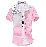 【Smile LaLa】 メンズ シャツ トップス インナー 半袖 夏 ゆったり 大きい サイズ ドット 柄 シンプル おしゃれ (ピンク, XL)