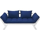 ソファ ソファーベッド 2人掛け 北欧デザイン リクライニング 天然木フレーム ホワイトフレーム×ネイビー