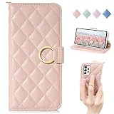 MAGICASE 適用 Galaxy A53 5G 手帳型 人気 ギャラクシー A53 5G 手帳型 ケース SC-53C ケース 女性 チェック柄 かわいい レディース カード収納 便利 スタンド機能付き ギャラクシー A53 ケース 財布型 刺繍 SCG15 ケース 手帳型 携帯カバー 贈り物（Galaxy A53 5G/SC-53C/SCG15）6.5inch,アプリコット