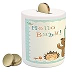 lunarableベビーシャワー貯金箱、ウッドランド動物フクロウBear Hedgehog Bee and Fox withカラフルHello Baby Quote、印刷セラミックコイン銀行お金ボック