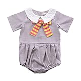 Cutelove 子供服 ロンパース カバーオール 夏 可愛い ストライプのネクタイ 半袖 ベビー 女の子 幼児 おしゃれ グレー