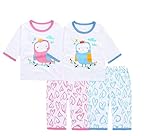 Masonanic パジャマ　キッズ　ベビー　半袖　ベビー服　竹繊維 　キッズ　幼児　子供　ルームウェア アニマル　上下 2点セット 部屋着 　薄手 (タグ75/130cm, ピンク)