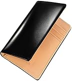 [HAFOS] カードケース メンズ 二つ折り コードバン調×牛革 薄型 本革 スキミング防止 ミニ財布 化粧箱付き (ブラック)