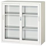 アール・エフ・ヤマカワ:スチール引違書庫3×3型 3号ガラス戸 オフホワイト 303G-AW