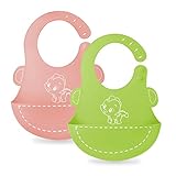 OFUN ベビービブ 2枚組 お食事エプロン 赤ちゃん よだれかけ 幼児用エプロン 防水 ソフト ベビー 速乾性　抗菌ビブ グリーンピンク