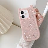UEEBAI 対応 iPhone 11 6.1 inch 用の ケース 3D 猫耳 猫柄 ケース 猫耳 が光る レーザー グリッター 光沢カバー 可愛い おしゃれ キラキラ 星 スマホケース TPUカバー 女性 人気 軽量 薄型 バンパー スマホケース - ピンク