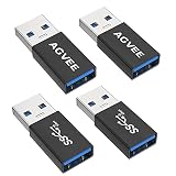 AGVEE USB-A 3.0メス→USB-Aオス双方向アダプター、USB 3.2 Gen 1カプラーエクステンダー拡張コンバーターコネクター、ブラック 4個パック