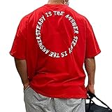 [KULIXI] ジムtシャツ メンズ ストレッチ 半袖 フィットネス トレーニング 筋トレ スポーツ おしゃれ オーバーサイズ 丸襟 五分袖 DX5204 レッド L
