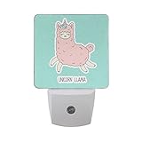 naanleのセット2キュートピンクユニコーンLlamaアルパカwith Dot Cartoon Character Funny Smile動物ブルーオートセンサーLED Dusk to Dawnナイ