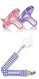 フィリップス Avent Soothie Pacifier おしゃぶり 0-3ヶ月用2個パック+ホルダー（パープルギンガムチェック）セット (ピンク＆パープル) [並行輸入品]