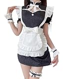 [QOOLYㅤ] メイド服 コスプレ セット チャイナワンピース 仮装 エプロン チャイナドレス ロリータ 衣装 black S