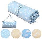 エムール 収納バッグ付き『お出かけ お昼寝マット』 水玉 ブルー