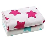 juDanzy 100% Cotton Swaddle Set of 2 Large 45X45 Muslin Baby Girl or Boy Blankets (SuperStar) by juD