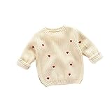 Pojour ベビー服 子供服 女の子ニットセーター 冬 防寒 かわいいハートセーター おしゃれ 暖かい 厚手 綿 ベビールームウェア キッズ 丸首 子供 ガールズ トップス