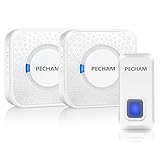 PECHAM Wireless Doorbellキット – 1000 ft ( 300 m )長い範囲ワイヤレスリモートコントロール、55チャイム& LEDインジケータ – ホワイト 2T1 ホワイト