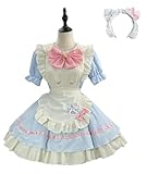 [YZZYQQ] メイド服 半袖 メイド 服 コスプレ ハロウィン クリスマス 人气cosplay コスチューム 萌え コスプレ 衣装 ロリータ セット 可愛い ゴスロリ ワンピース ブルー L
