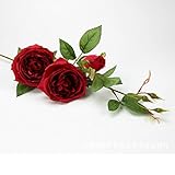 ( 1 Bunch = 3heads )シミュレーション人工ローズシルクフラワー装飾花 One Size レッド SFBHA32827691608