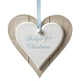 Baby's Boys 1st Christmas Hanging Wooden Heart Decoration Blue by Heaven Sends