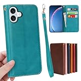 iphone 16 plus 左利き用 ケース 手帳型 ストラップ iPhone16plus 左手 手帳 適用 アイフォン 16 プラス 左利き アイフォン16プラス スマホケース 右開き カバー いphone16plus case phone16plusケース 【GoKIGIoD】 左手用 財布型 内蔵マグネット 弱磁 スタンド カード収納 ストラップホール カードケース レトロ ターコイズ