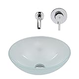 VIGO White Frost Vessel Sink and Olus Wall Mount Faucet with Pop Up, Chrome [並行輸入品]