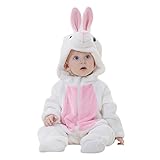 ベビーロンパースHosam 子供服　赤ちゃん　男の子　女の子　動物　コスチューム 可愛い　柔らかい　秋冬衣装　室内　子供の誕生日プレゼント　出産お祝い (100, 白ウサギ)