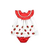 夏ベイビー服 女の子ワンピース Pojour ストロベリースカート+パンツ キッズ用かわいいファッションＴシャツ 2セット 子供ギフト 綿 通気 90cm 赤