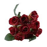 Lovoski 9頭　人工バラ　シミュレーションブーケ　花の装飾　花嫁　造花　インテリア　全６色選ぶ - ワイン