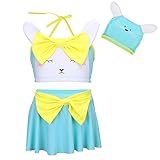 Domybest 子供水着 ベビースイミングウェア 女の子 ビーチウェア トップス+スカート+水泳用キャップ 3点セット ビキニ パンツ リボン 可愛い 柔らかい ホリデー 海水浴 温泉 プール 水泳