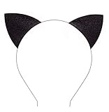 キラキラ猫耳 子供 カチューシャ ヘッドウェア ヘアアクセサリー フェスティバル イブニングパーティー パフォーマンス小道具 (ブラック)