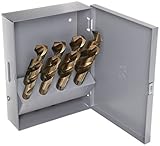 Chicago Latrobe 190C Series Cobalt Steel Reduced Shank Drill Bit Set With Metal Case, Gold Oxide Fin