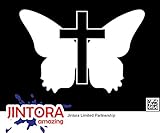 JINTORA ステッカー/カーステッカー - Butterfly and the Cross - 蝶と十字架 - 129x86mm - JDM/Die cut - 車/ウィンドウ/ラップトップ/ウィ