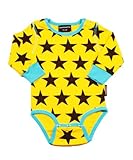 (マクソモーラ)Maxomorra オーガニックコットン長袖ロンパース Stars Yellow (3-9ヶ月) 62/68(60-70cm） イエロー/ライトブルー