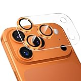 Podick カメラカバー iPhone 17 Pro 用 カメラフィルム 透明台座 全面保護 9H強化ガラス 傷防止 レンズ保護 耐衝撃 アイフォン17 pro カメラ保護 高透過率 黒縁取り 露出オーバー防止 いphone カメラレンズプロテクター オレンジ