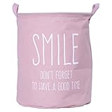 不二貿易 取っ手付きバスケット ラウンド L スマイル 直径33×高さ40cm ピンク 32861