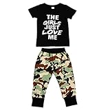 Domybest 子供服 ベビー服　キッズ Tシャツ 上下 2点セット　男の子半袖Tシャツ＆迷彩ロングパンツ 春　夏　秋　ルームウェア　セットアップ 　パジャマ お出かけ　普段着 (90（1-2歳）)