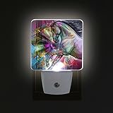 Alaza LED Night Light withスマートDusk to Dawnセンサー、カラフルな馬抽象スタイルプラグinナイトライトGreat forベッドルームバスルーム、廊下、階段または任