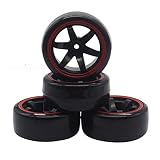 4個 外径2.44"RCドリフトタイヤセット RCハードプラスチックタイヤ&ホイールリム12mm六角 Traxxas HSP Tamiya Kyosho 1/10オンロードレーシングドリフトRCカーと互換性あり