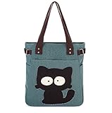 かわいい猫の女性のカジュアルトート多機能のママバッグ女性の毎日の使用女性のショッピングバッグ女性のシングルショルダーのハンドバッグメッセンジャーバッグのキャンバスバッグ (グリーン)