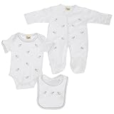 赤ちゃん・ベビー かわいいヒツジのデザイン ベビー服3点セット ベビーシャワー プレゼント ギフト (長袖カバーオール・半袖ロンパース・ビブ) (3/6ヶ月) (ホワイト)